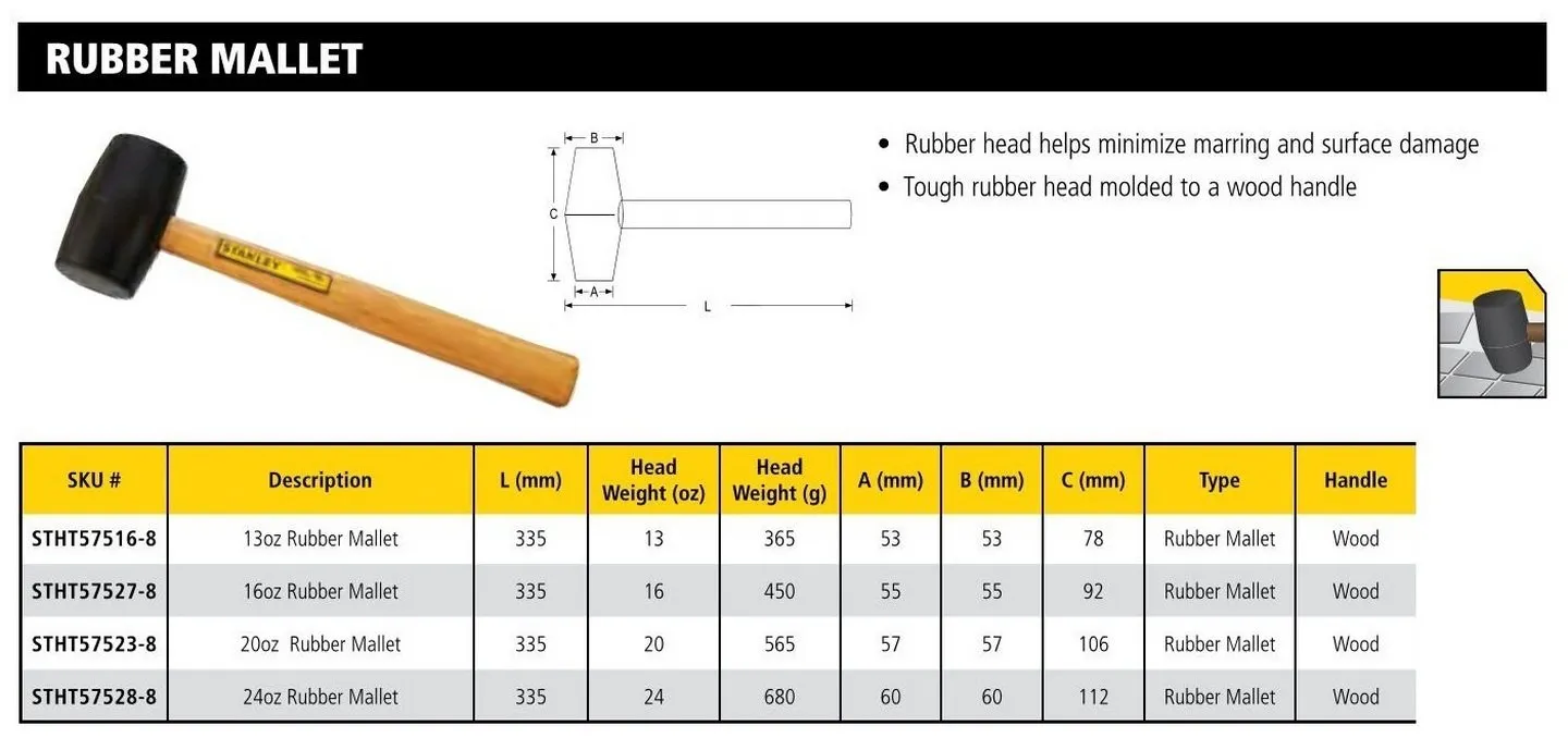 Buy 500 GRAMS SPECIFIC HAMMERSRUBBER MALLETS500GRS STANLEY HAMMER