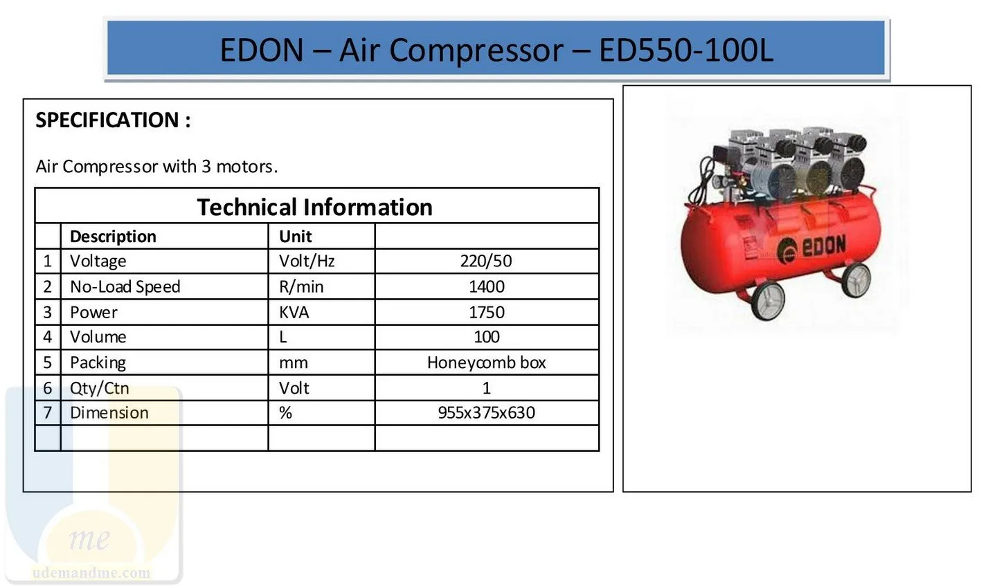Buy EDON ED550100 Litres COMPRESSOR WITH THREE MOTORS Online Dubai, UAE